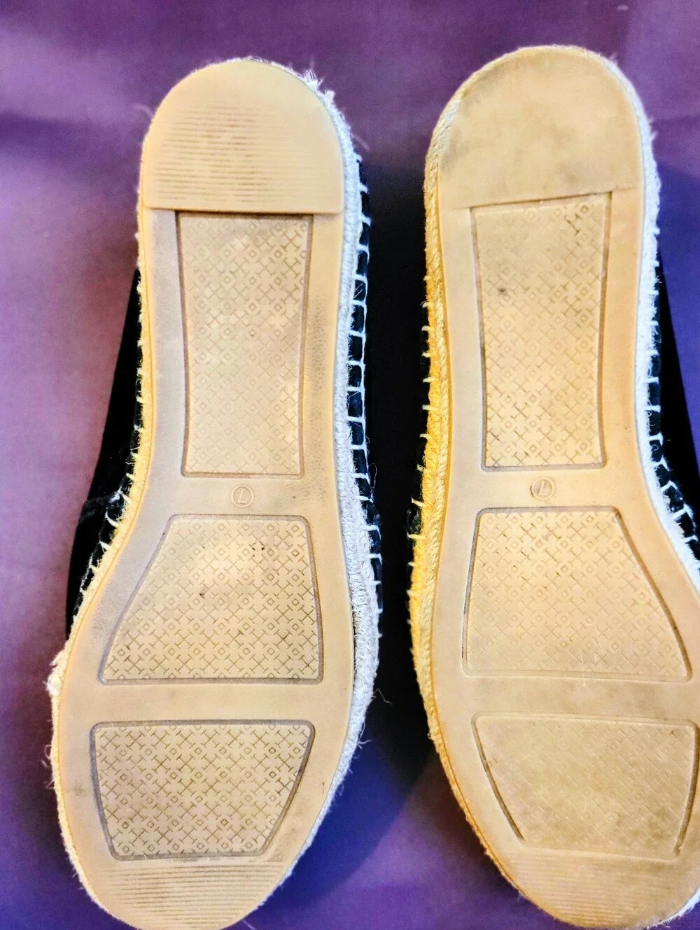 Stunning Tory Burch Black Velvet Espadrilles with Silver Embroidered Logo